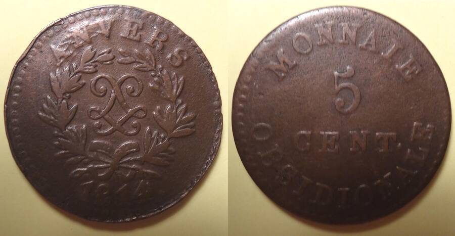 Antwerp 5 centimes 1814 (siege coin by occuping French forces under Louis)