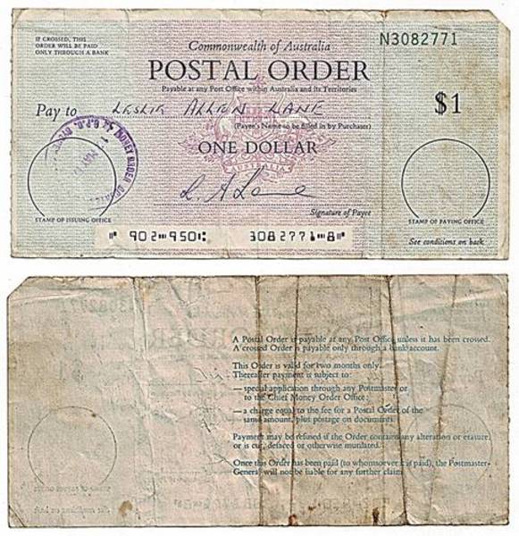 New South Wales 1977 1 Dollar Postal Order.