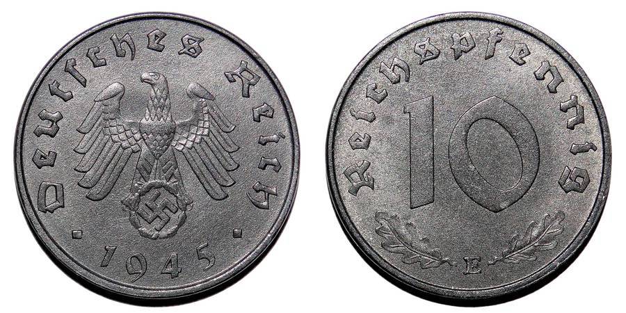 GERMANY (THIRD REICH)~10 Reichspfennig 1945 E