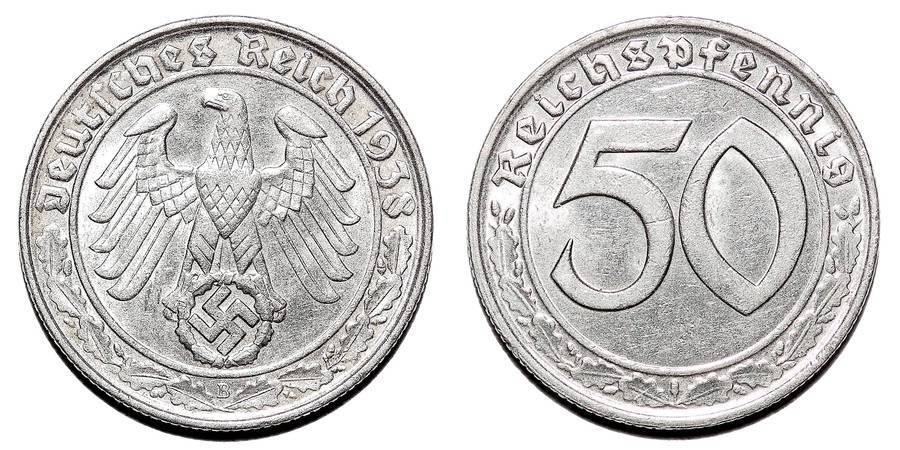GERMANY (THIRD REICH)~50 Reichspfennig 1938 B