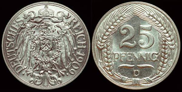 Germany 25 Pfennig 1909 D