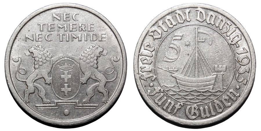 DANZIG (FREE CITY)~5 Gulden 1935