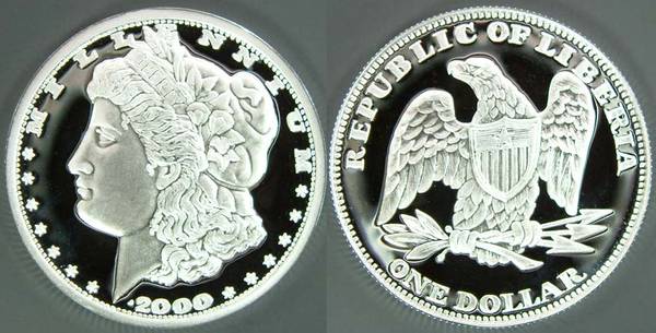 Liberia - Morgan &amp; Eagle One Dollar - 2000