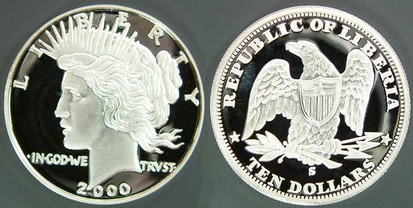 Liberia - Peace Dollar Tribute $10