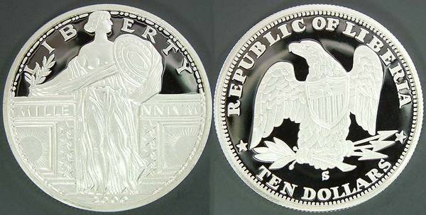 Liberia - Standing Liberty Quarter $10 2000